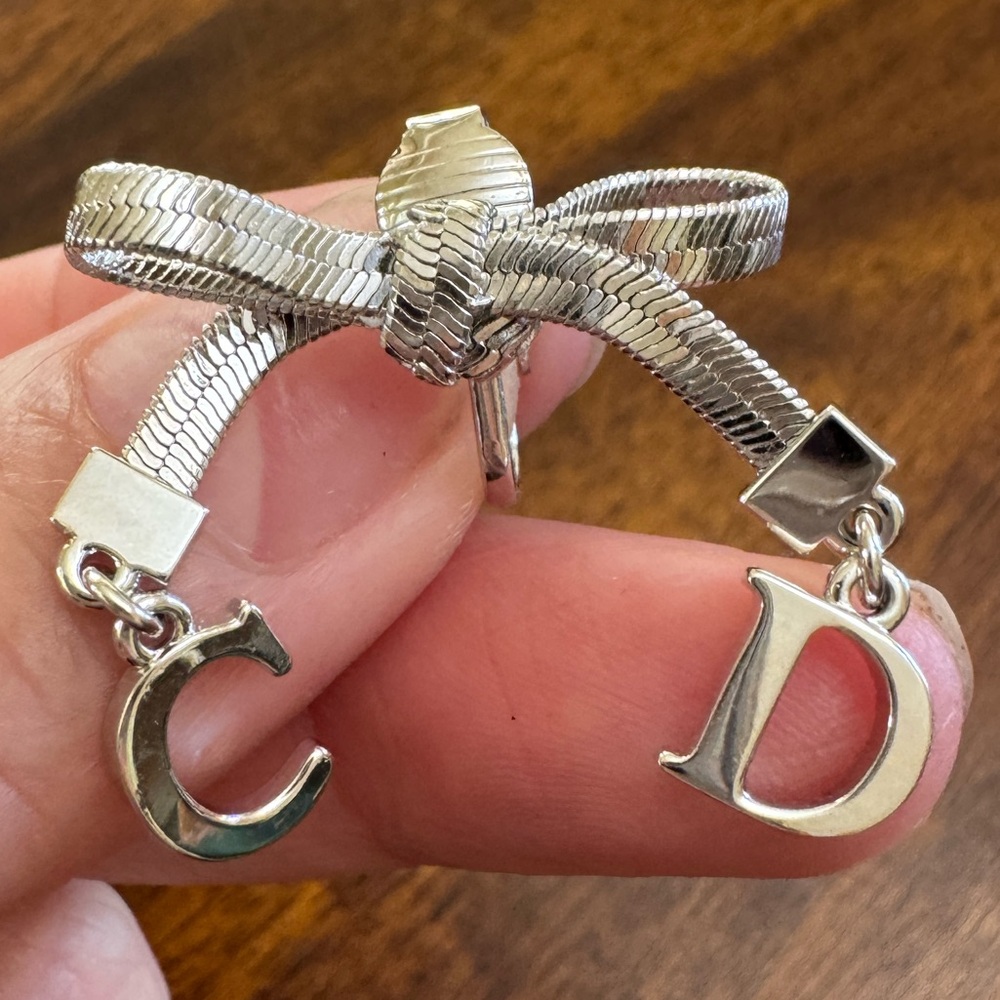 Christian Dior CD Silver Bow Dangle Monogram Earrings RARE! - Picture 3 of 8